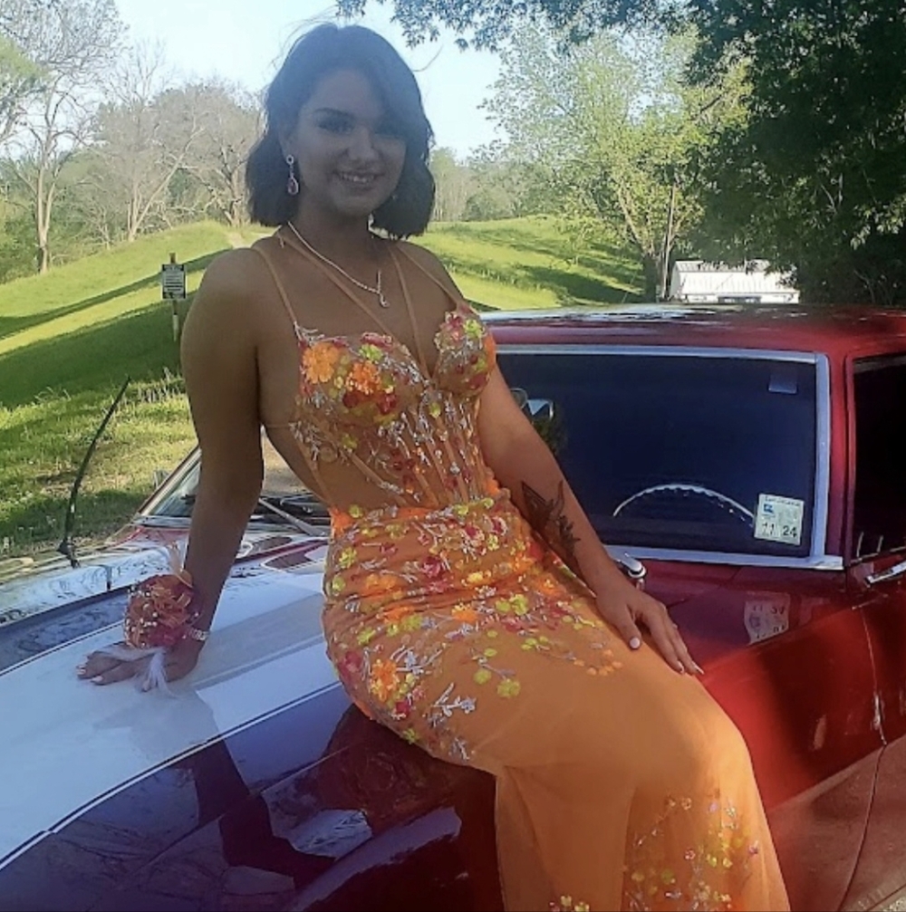 Elegant Orange Floral Dress For Prom.. Size 3 Or 4 I Believe. 250.00 OBO